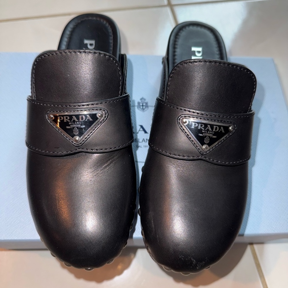 Prada Black Leather Mules